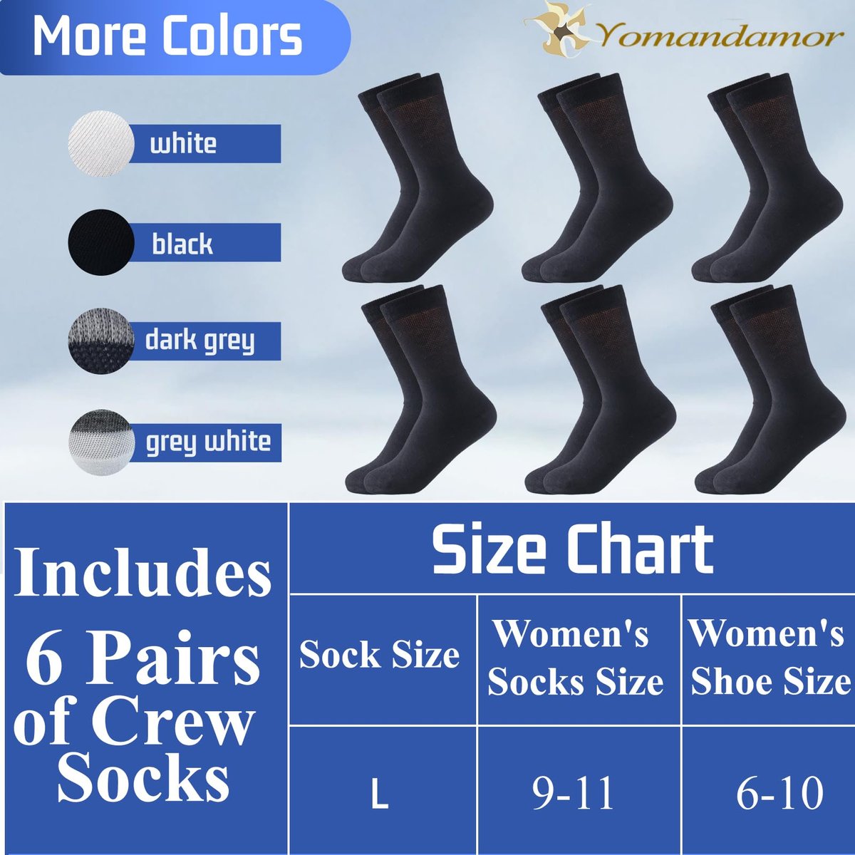 Yomandamor Women's Diabetic Crew Socks with Seamless Toe, 6 Pairs Size 9-11 - görsel 4