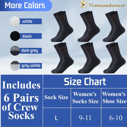 Yomandamor Women's Diabetic Crew Socks with Seamless Toe, 6 Pairs Size 9-11