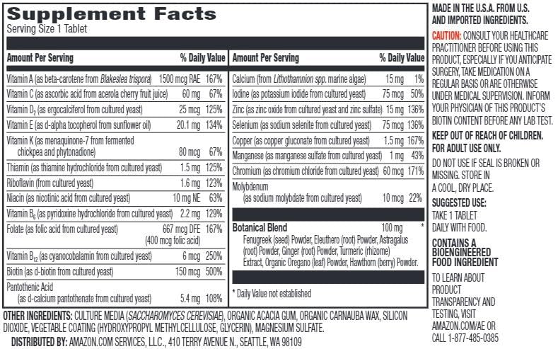 Men's One Daily Multivitamin, 62% Whole Food Cultured, Vegan, 21 Vitamins and Minerals, 65 Tablets, 2 Month Supply - görsel 3