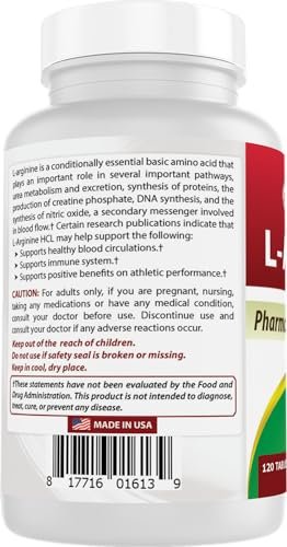 Best Naturals L-Arginine L-Ornithine - 1000mg per Serving - 120 Tablets - Non-GMO & Gluten Free - görsel 7