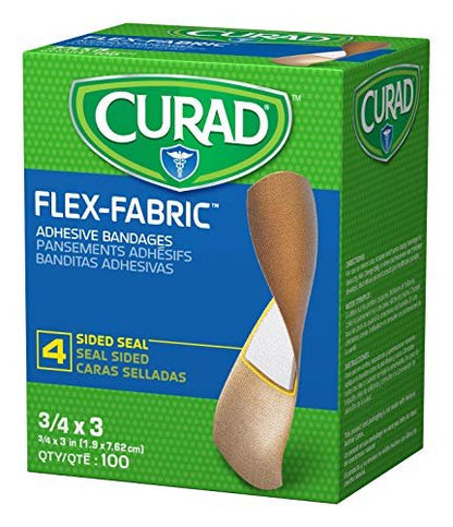 CURAD Flex Fabric Adhesive Bandages, 3/4" x 3", Tan, 100 Count