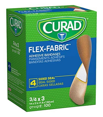 CURAD Flex Fabric Adhesive Bandages, 3/4" x 3", Tan, 100 Count