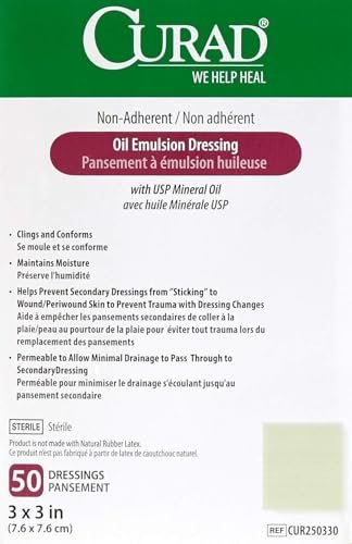 Curad Sterile Oil Emulsion Non-Adherent Gauze Dressing, 3x3 inches, for Minor Burns, Abrasions, 50 Count - görsel 5