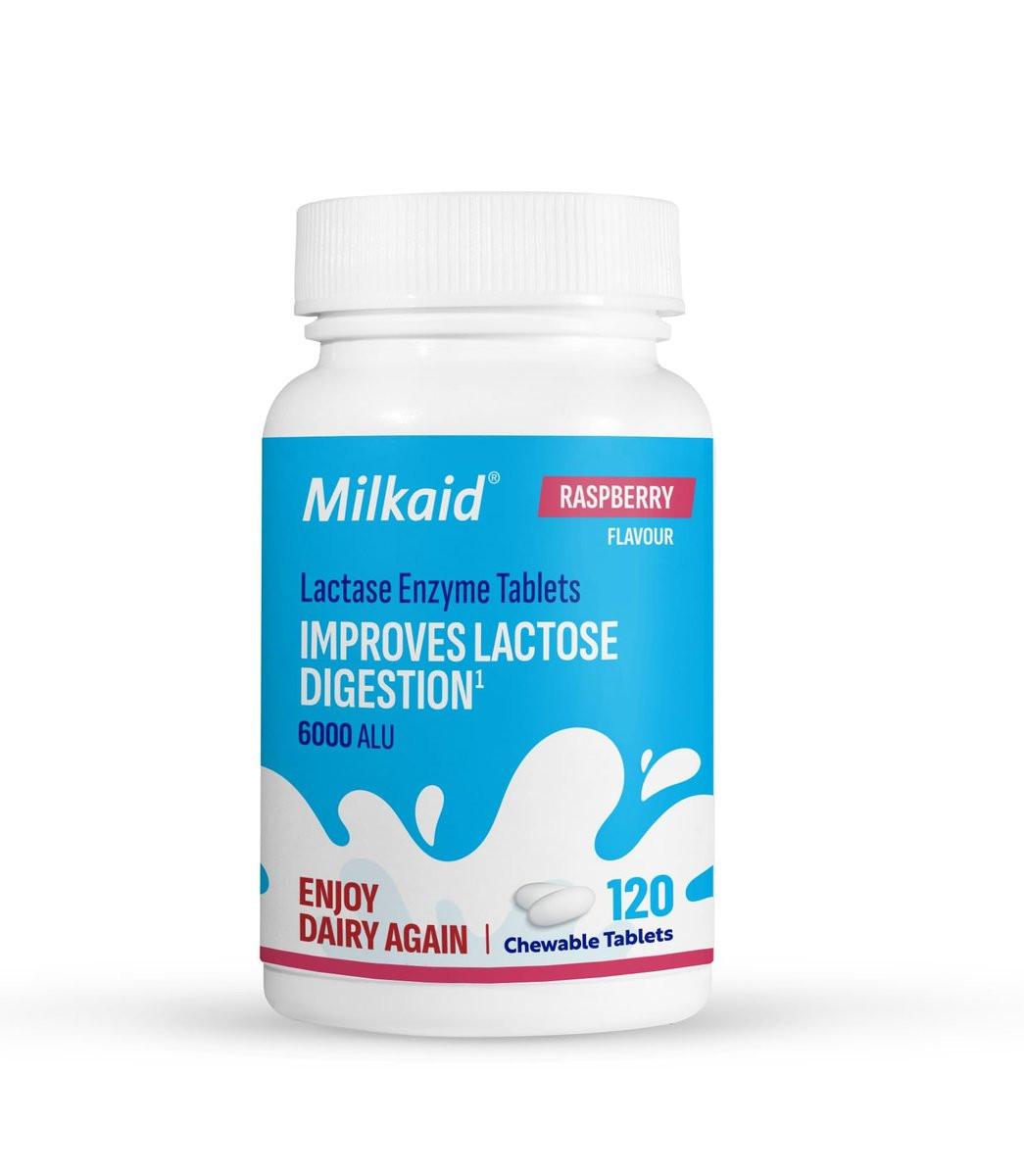 Milkaid Lactase Enzyme Chewable Tablets for Lactose Intolerance Relief | Prevents Gas, Bloating & Diarrhea | Fast Acting Dairy Digestive Supplement (120 Tablets, Raspberry) - görsel 13