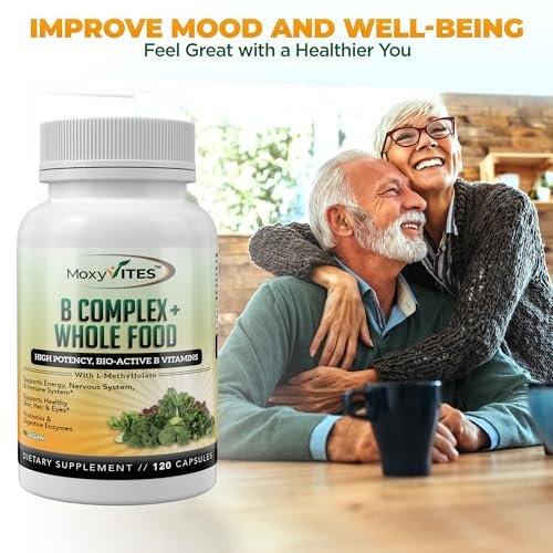 MoxyVites Vitamin B Complex - B Vitamins Whole Food Supplement, B12 Methylcobalamin, B1, B2, B3, B5, B6, B7, B9 - for Stress, Energy and Immune Support, Vegan, 120 Capsules - görsel 2