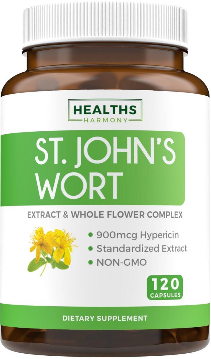St John's Wort Capsules - Powerful & Potent Saint John's Wort Extract & Whole Herb Complex Standardized to 900mcg Hypericin for Balancing Daily Mood Support - Vegan Non-GMO & Lab Verified (120 Caps) - görsel 1
