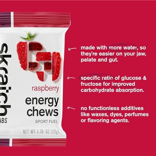 Skratch Labs Energy Chews | Gummies for Running, Cycling & Endurance Quick Carbs for Athletes, Easy to Digest, Real Fruit | Gel Alternative for Runs & Rides | Raspberry 10 Pack | Gluten Free, Vegan - görsel 2