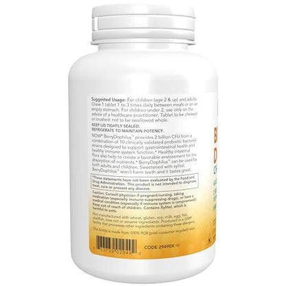 NOW Foods BerryDophilus with 2 Billion CFU & 10 Probiotic Strains, Xylitol Sweetened, Strain Verified, 120 Chewables