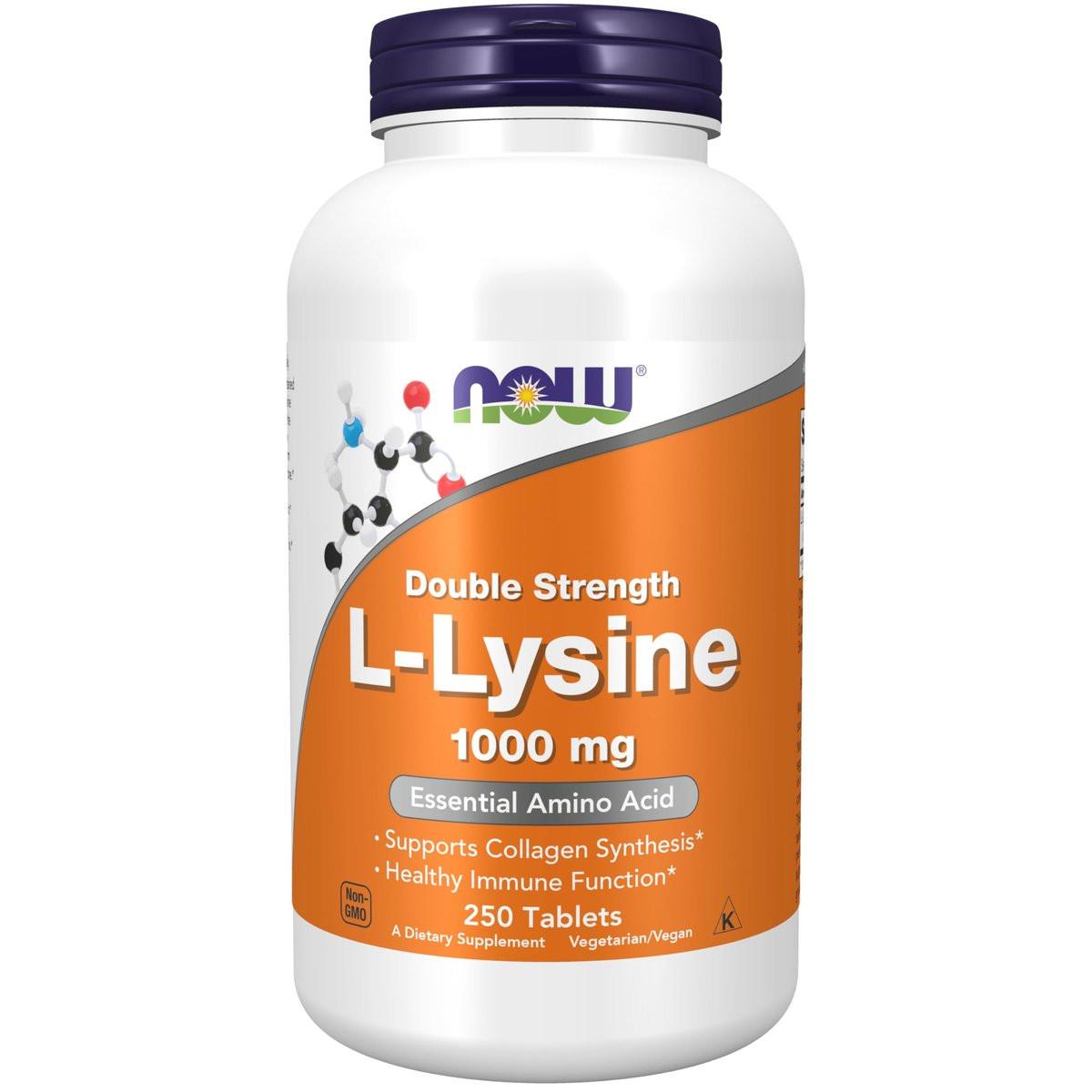 NOW Foods Supplements, L-Lysine (L-Lysine Hydrochloride) 1,000 mg, Double Strength, Amino Acid, 250 Tablets - görsel 1