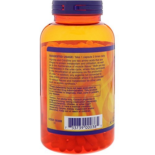 NOW Sports Nutrition, Arginine & Citrulline 500 mg/ 250 mg, Amino Acids, 240 Veg Capsules - görsel 6