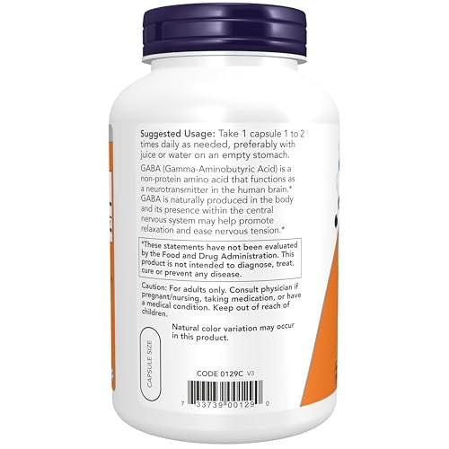 NOW Foods Supplements, GABA (Gamma-Aminobutyric Acid) 750mg, Neurotransmitter Support*, 200 Veg Capsules - görsel 5