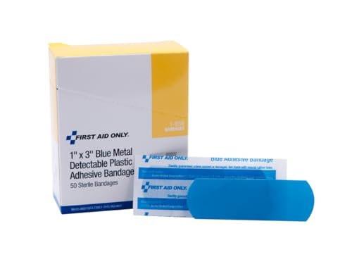 First Aid Only 1-658 Plastic Bandages, Blue Metal Detectable Bandages, 1 x 3 Inch, 50 Count - görsel 2