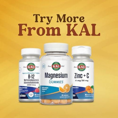 KAL Vitamin B12 Methylcobalamin and Adenosylcobalamin 2000 mcg ActivMelt, B12 Energy Supplements, Metabolism, Nerve, Red Blood Cell Support, High Absorption, Natural Berry, 60 Serv, 60 Micro Tablets