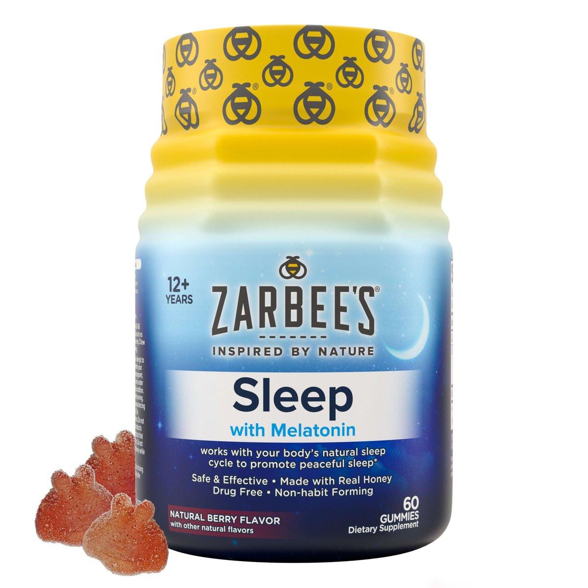 Zarbee's Melatonin Gummies 3mg Sleep Supplement to Promote Peaceful Sleep, Natural Mixed Fruit Flavor, Adults Gummy Age 12 Up, 60 Count - görsel 8