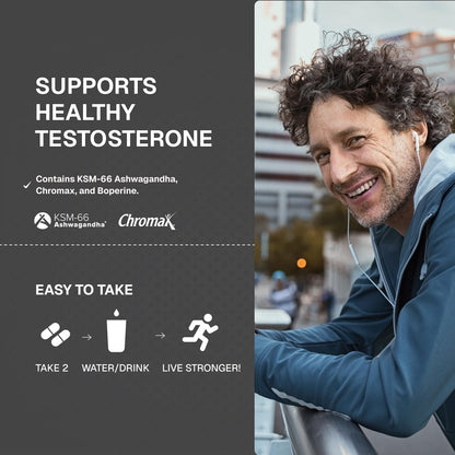 Weider Prime Testosterone Support Supplement for Men - Energy, Strength, Focus, Stress, Lean Muscle - 60 Capsules