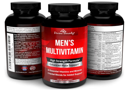 Mens Multivitamin – Daily Multivitamin for Men with Vitamin A C D E K B Complex, Calcium, Magnesium, Selenium, Zinc Plus Heart, Brain, Immune, and Men's Multivitamins – 90 Vegetarian Capsules