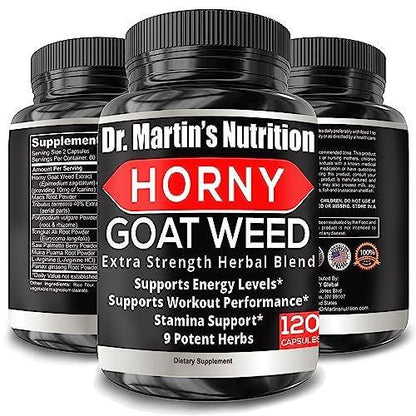 Super Strength Horny Goat Weed 120 Capsules With Maca Arginine & Ginseng - Naturally Boost your Health, Workout Performance, Endurance & Energy, Joint Health For Men & Women (120C)