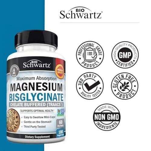 Magnesium Bisglycinate Chelated Supplement - High Absorption Magnesium Glycinate Supplement for Women and Men - Sleep, Muscle, Bone & Joint Support - Non-GMO, Non-Laxative Chelate - 180 Capsules - görsel 4