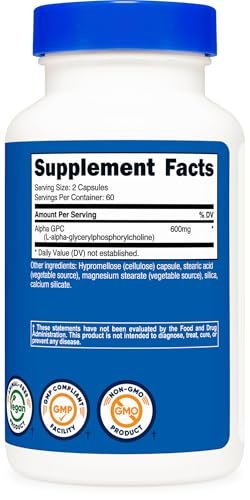 Nutricost Alpha GPC 600mg, 120 Vegetarian – Other Ingredients: Hypromellose (capsule), Microcrystalline Cellulose, – Image 8