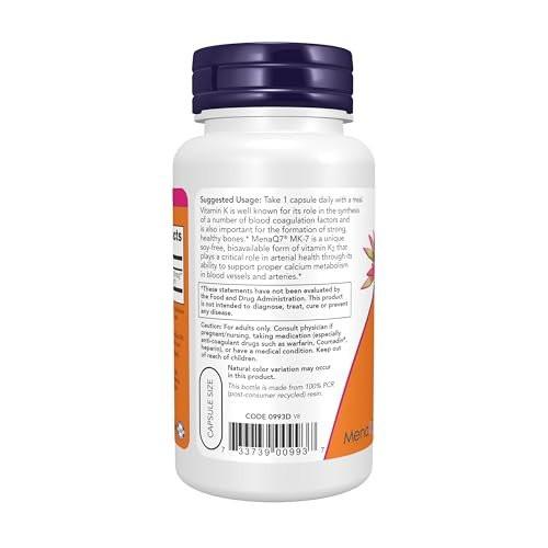 NOW Foods Supplements, MK-7 Vitamin K-2 100 mcg, Cardiovascular Support*, Supports Bone Health*, 120 Veg Capsules - görsel 4