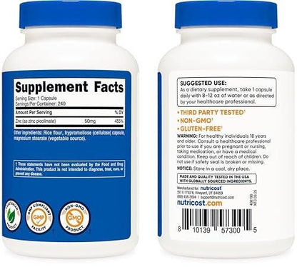 Nutricost Zinc Picolinate 50mg, 240 Vegetarian Capsules - Gluten Free and Non-GMO (240 Caps)