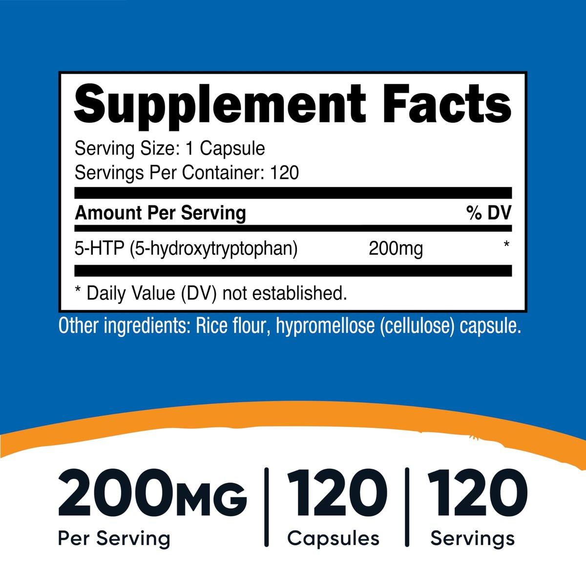 Nutricost 5-HTP 200mg, 120 Vegetarian Capsules (5-Hydroxytryptophan) - Non-GMO & Gluten Free - görsel 3