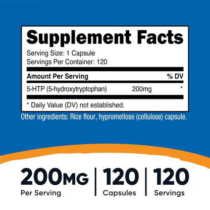 Nutricost 5-HTP 200mg, 120 Vegetarian Capsules (5-Hydroxytryptophan) - Non-GMO & Gluten Free