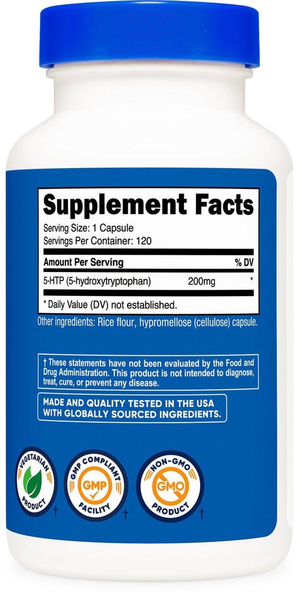 Nutricost 5-HTP 200mg, 120 Vegetarian Capsules (5-Hydroxytryptophan) - Non-GMO & Gluten Free - görsel 9