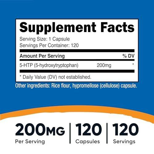 Nutricost 5-HTP 200mg, 120 Vegetarian Capsules (5-Hydroxytryptophan) - Non-GMO & Gluten Free - görsel 4
