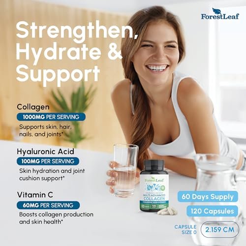 ForestLeaf Multi Collagen Pills with Hyaluronic Acid + Vitamin C | Hydrolyzed Collagen Supplements for Women or Men | Multi Collagen Capsules Peptides for Skin, Wrinkles, 120 Caps - görsel 9