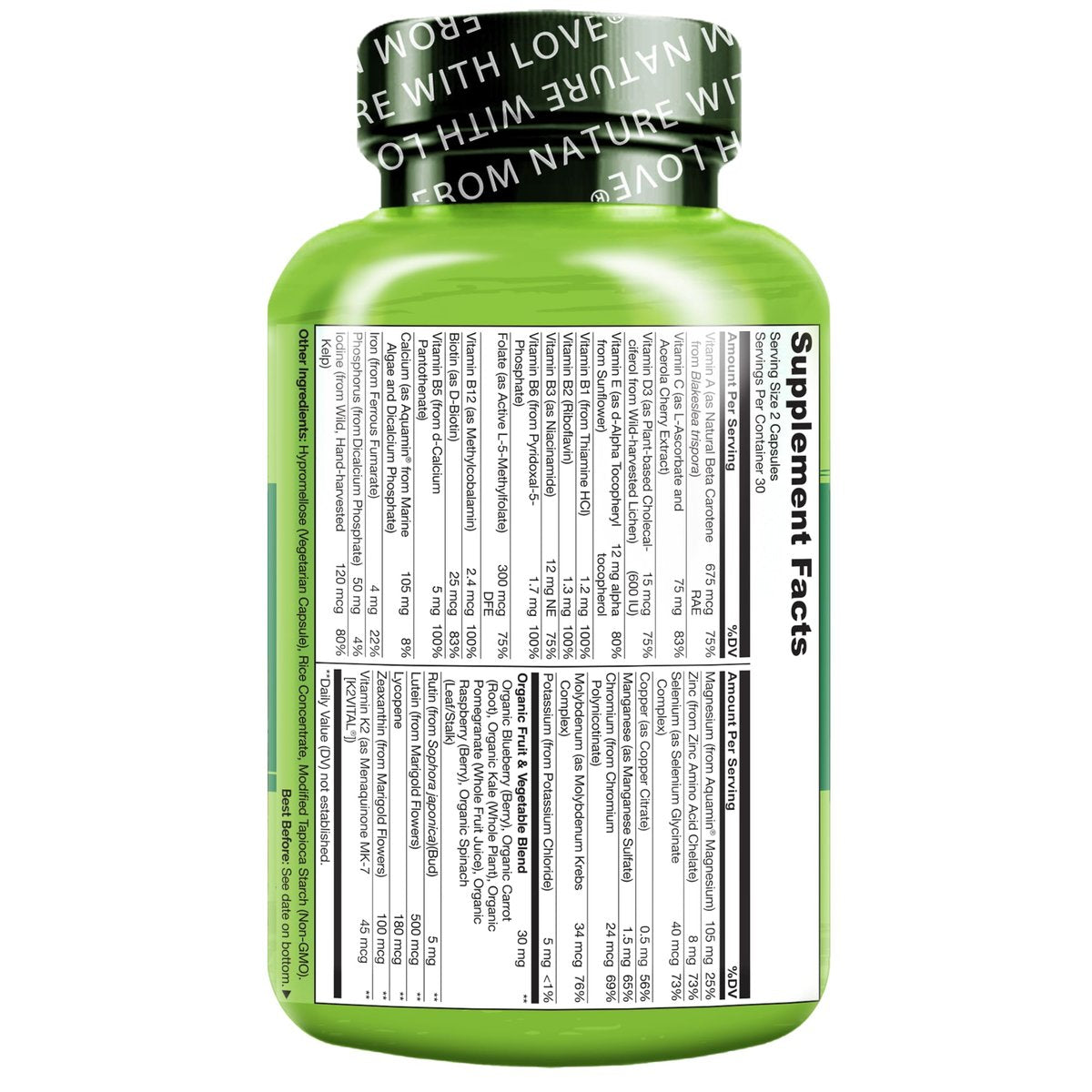 NATURELO Multivitamins for Teenage Girls/Boys, 60 Capsules, Whole Food Multivitamin with Minerals, Non-GMO, Vegetarian - görsel 6