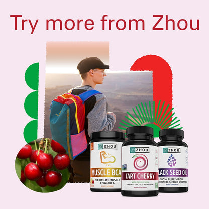 Zhou Tart Cherry Extract Plus Celery Seed - Tart Cherry Capsules for Men & Women, Muscle Recovery and Uric Acid Metabolism Support - 1000 mg Per Pill - 30 Servings, 60 Veggie Capsules (Pack of 1)