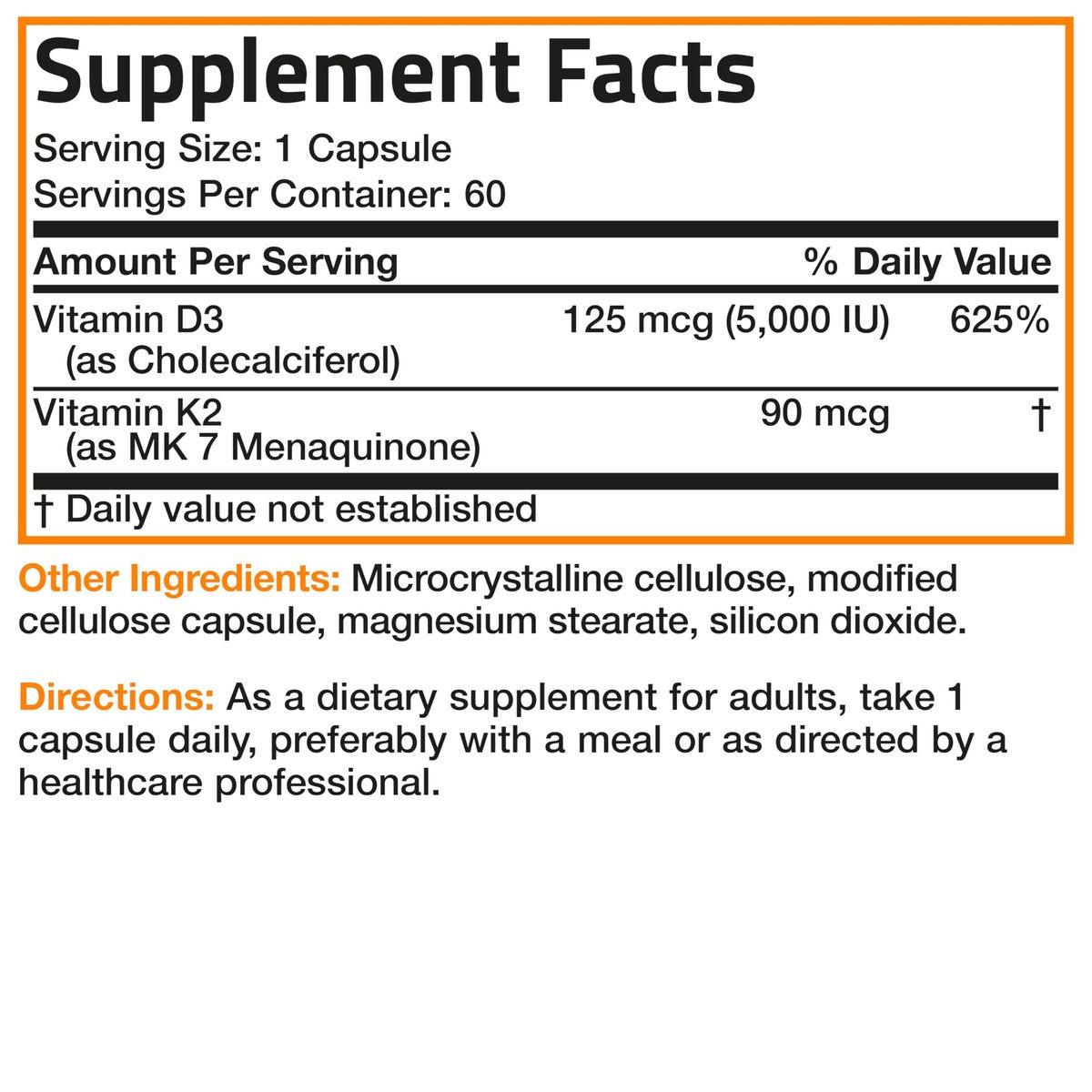 Bronson Vitamin K2 (MK7) with D3 Supplement Non-GMO Formula 5000 IU Vitamin D3 & 90 mcg K2 MK-7 Easy to Swallow D & K Complex, 120 Capsules - görsel 7