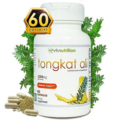 VH Nutrition Tongkat Ali | Extra Strength Hormone Support for Men* | 200:1 Blend Standardized Eurycoma Longifolia (LongJack) Extract Powder | 60 Capsules