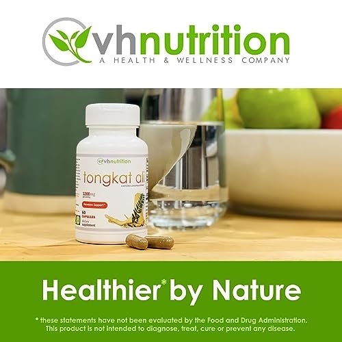 VH Nutrition Tongkat Ali | Extra Strength Hormone Support for Men* | 200:1 Blend Standardized Eurycoma Longifolia (LongJack) Extract Powder | 60 Capsules - görsel 1