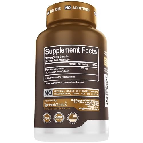 Herbtonics Pure Ceylon Cinnamon Capsules | Immune System, Healthy Weight Management | Non-GMO, Gluten Free | 1500 Mg - 120 Capsules - görsel 2