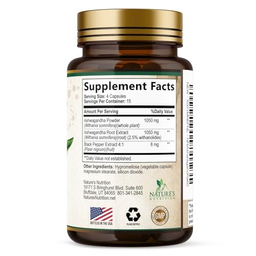 Ashwagandha Supplements - Premium Ashwagandha Capsule for Women & Men, Natural Antioxidant Support Ashwa Root Extract, Extra Strength Calm Support with Black Pepper, Vegan - USA Bottled - 60 Capsules - görsel 1