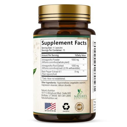 Ashwagandha Supplements - Premium Ashwagandha Capsule for Women & Men, Natural Antioxidant Support Ashwa Root Extract, Extra Strength Calm Support with Black Pepper, Vegan - USA Bottled - 60 Capsules