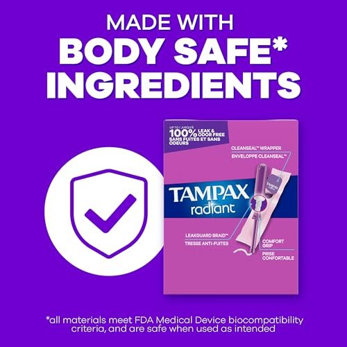 Tampax Radiant Tampons for Women Multipack, with LeakGuard Braid, Regular/Super/Super Plus Absorbency, Unscented, 112 Count (4 Packs of 28) - görsel 2