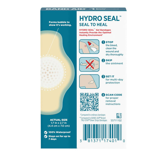 BAND-AID Brand Hydro Seal Adhesive Waterproof Bandages, Large Hydrocolloid Gel Patch for First Aid Support Better Healing for Minor Blisters, Cuts & Scrapes, 6 Count