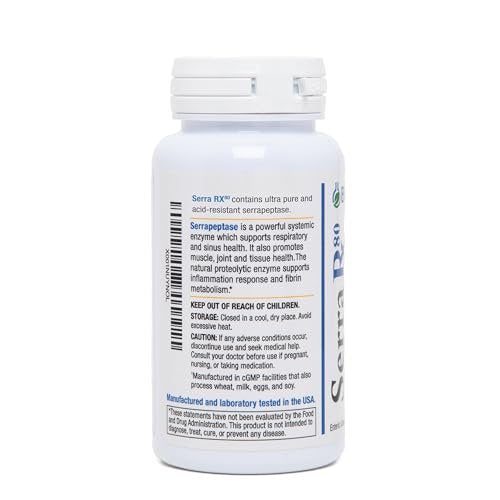 Serra-RX 80,000 SPU Serrapeptase - Acid-Resistant Proteolytic Systemic Enzyme, Non-GMO, Gluten Free, Vegan, Supports Sinus & Lung Health, 90 Veg Capsules - görsel 4