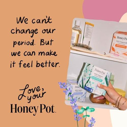 Honey Pot Herbal Sanitary Pads for Women - Regular Flow w/Wings - Infused w/Essential Oils for Cooling Effect & Organic Cotton Cover – Medium Pack - Feminine Care - 32 ct