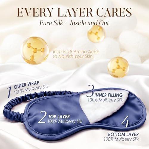 LULUSILK Mulberry Silk Sleep Eye Mask Blindfold with Elastic Strap Headband, Soft Eye Cover Eyeshade for Night Sleeping, Travel, Nap (Navy Blue) - görsel 6