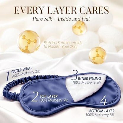 LULUSILK Mulberry Silk Sleep Eye Mask Blindfold with Elastic Strap Headband, Soft Eye Cover Eyeshade for Night Sleeping, Travel, Nap (Navy Blue)