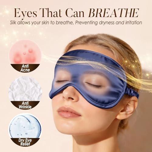 LULUSILK Mulberry Silk Sleep Eye Mask Blindfold with Elastic Strap Headband, Soft Eye Cover Eyeshade for Night Sleeping, Travel, Nap (Navy Blue) - görsel 10
