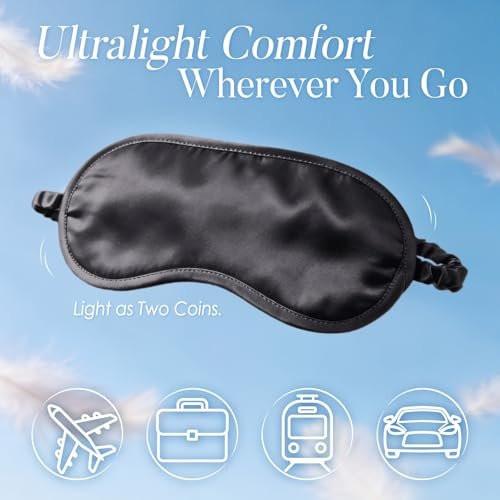 LULUSILK Mulberry Silk Sleep Eye Mask Blindfold with Elastic Strap Headband, Soft Eye Cover Eyeshade for Night Sleeping, Travel, Nap (Black), Pack of 1 - görsel 14