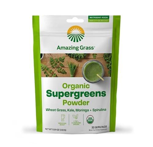 Amazing Grass Super Greens Booster: Greens Powder Smoothie Mix with Spirulina, Moringa, Wheat Grass & Kale Smoothie Booster, Chlorophyll Providing Greens, 30 Servings - görsel 2
