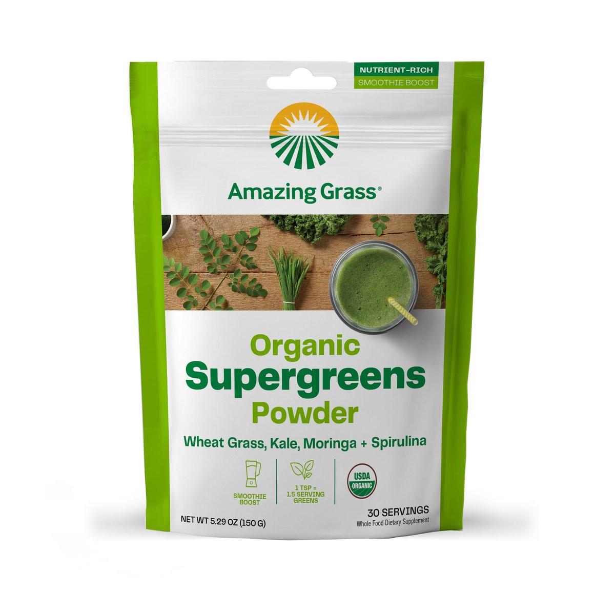 Amazing Grass Super Greens Booster: Greens Powder Smoothie Mix with Spirulina, Moringa, Wheat Grass & Kale Smoothie Booster, Chlorophyll Providing Greens, 30 Servings - görsel 1