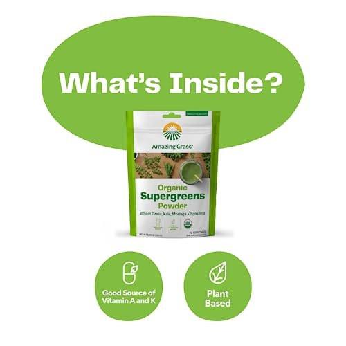 Amazing Grass Super Greens Booster: Greens Powder Smoothie Mix with Spirulina, Moringa, Wheat Grass & Kale Smoothie Booster, Chlorophyll Providing Greens, 30 Servings - görsel 10