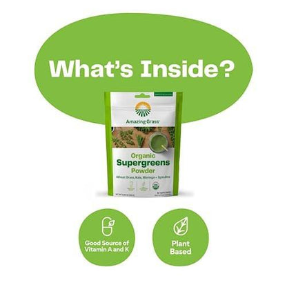 Amazing Grass Super Greens Booster: Greens Powder Smoothie Mix with Spirulina, Moringa, Wheat Grass & Kale Smoothie Booster, Chlorophyll Providing Greens, 30 Servings